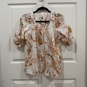 Morley Kids Girls White Floral Bird Print Square Neck Puff Sleeve Blouse Top 14